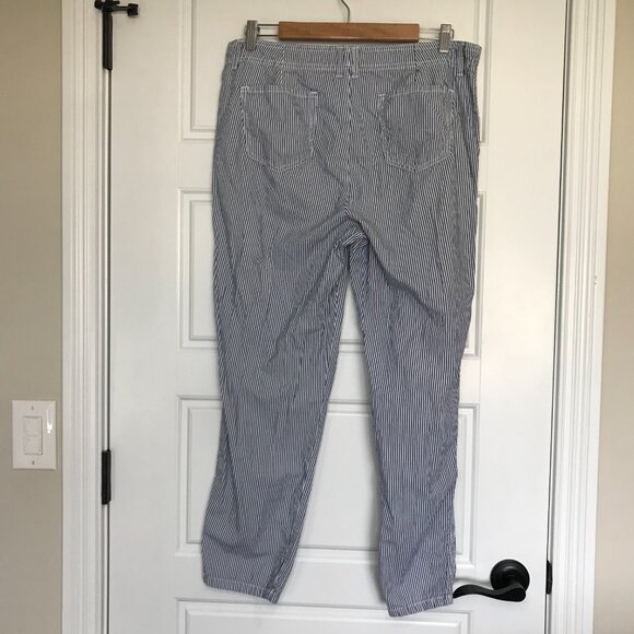 Liz Claiborne Straight Leg Ankle Pants Women's 10 Blue White Striped 100% Cotton - Picture 3 of 10